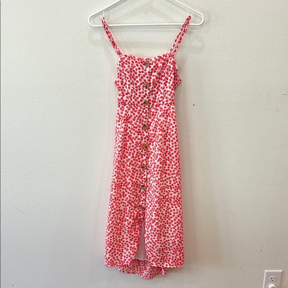 Morning Mist Red and White Backless Midi Sundress with Spaghetti Straps Womens 6
